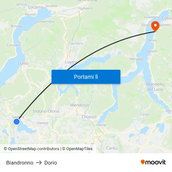 Biandronno to Dorio map