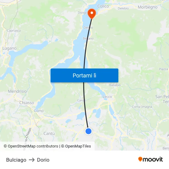 Bulciago to Dorio map