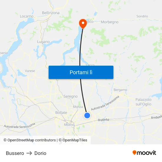Bussero to Dorio map