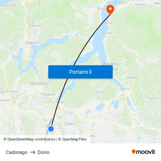Cadorago to Dorio map