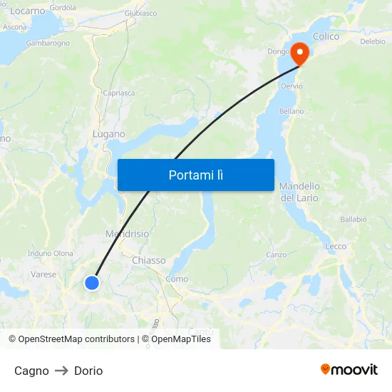 Cagno to Dorio map