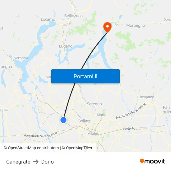 Canegrate to Dorio map