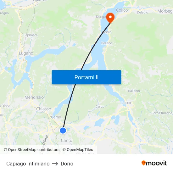Capiago Intimiano to Dorio map