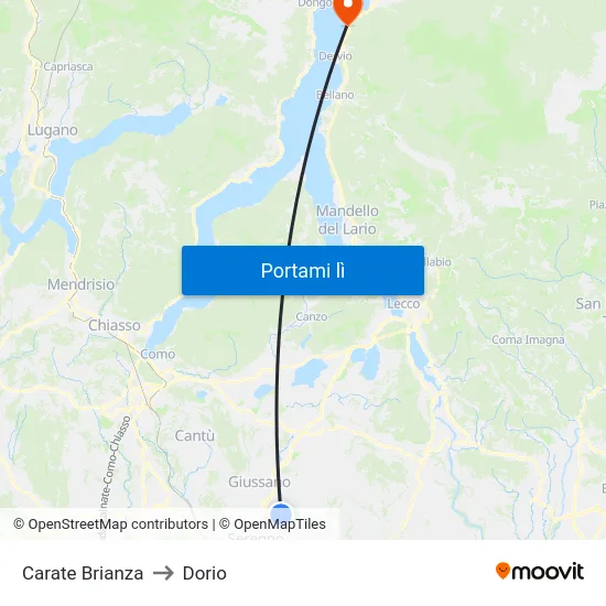 Carate Brianza to Dorio map