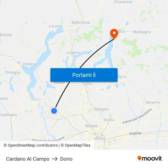 Cardano Al Campo to Dorio map