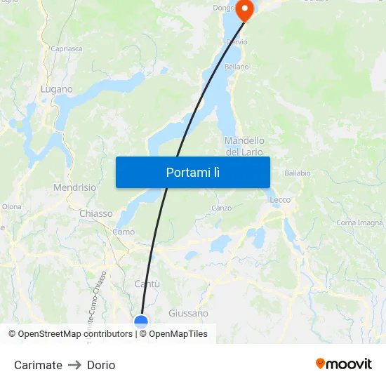 Carimate to Dorio map