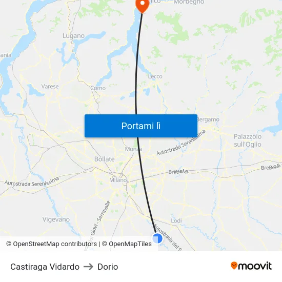 Castiraga Vidardo to Dorio map