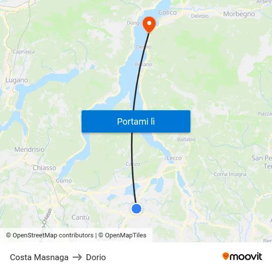 Costa Masnaga to Dorio map
