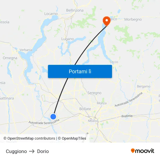 Cuggiono to Dorio map