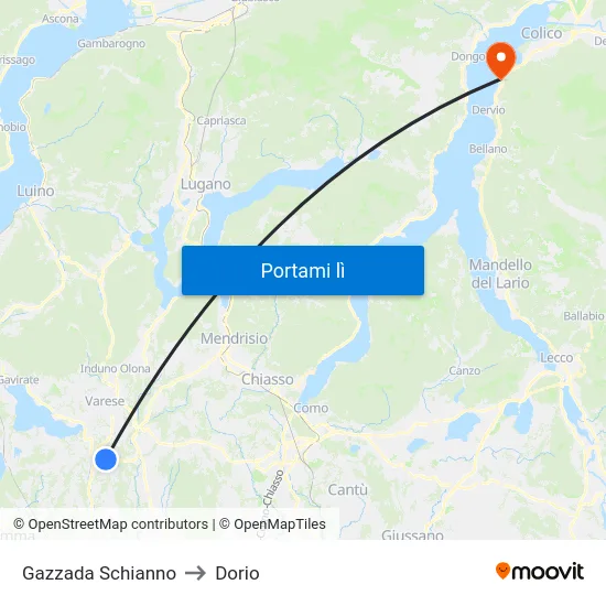 Gazzada Schianno to Dorio map