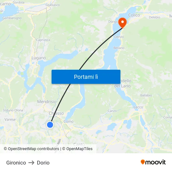 Gironico to Dorio map