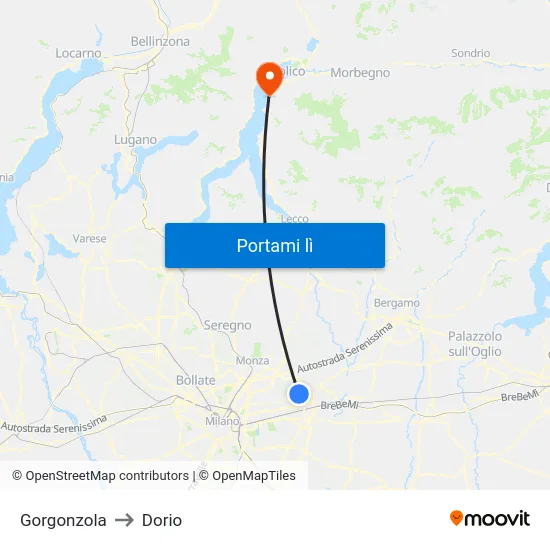 Gorgonzola to Dorio map