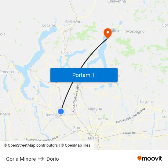 Gorla Minore to Dorio map