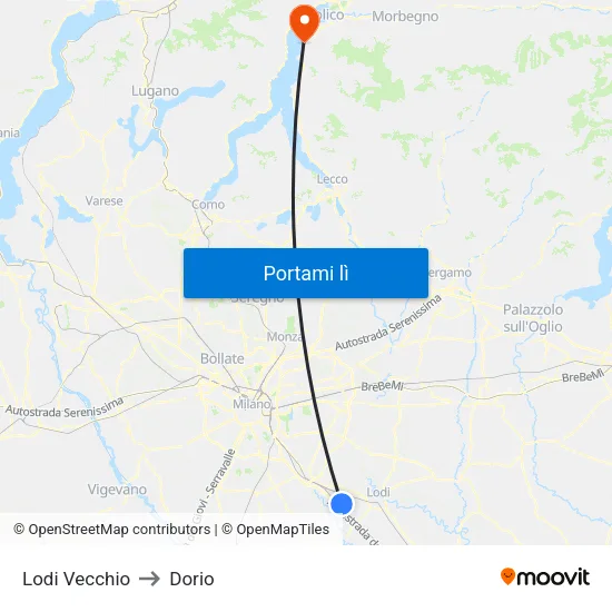 Lodi Vecchio to Dorio map