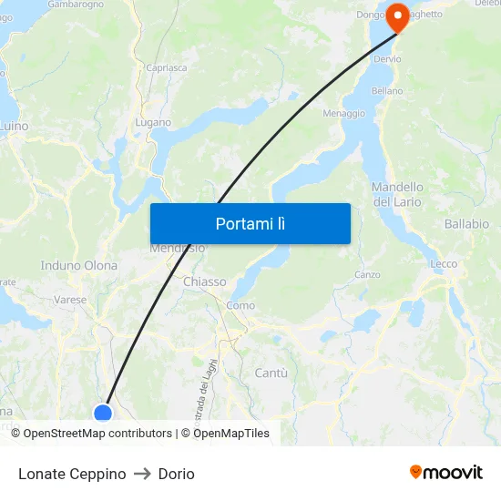 Lonate Ceppino to Dorio map