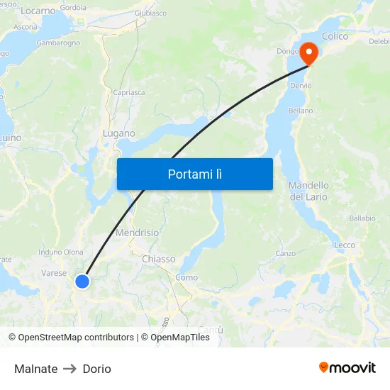 Malnate to Dorio map