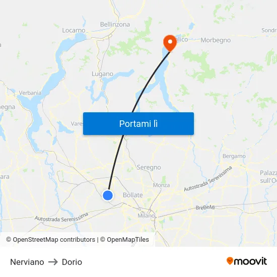 Nerviano to Dorio map