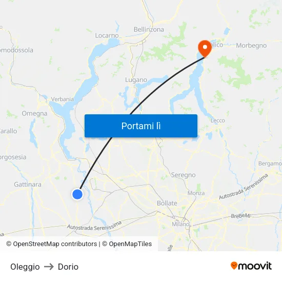 Oleggio to Dorio map