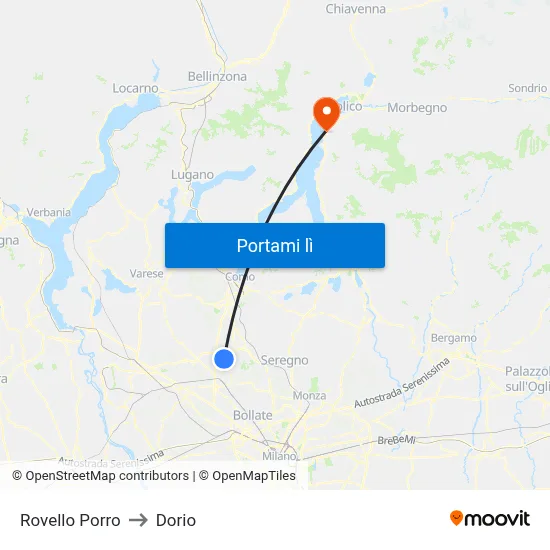 Rovello Porro to Dorio map