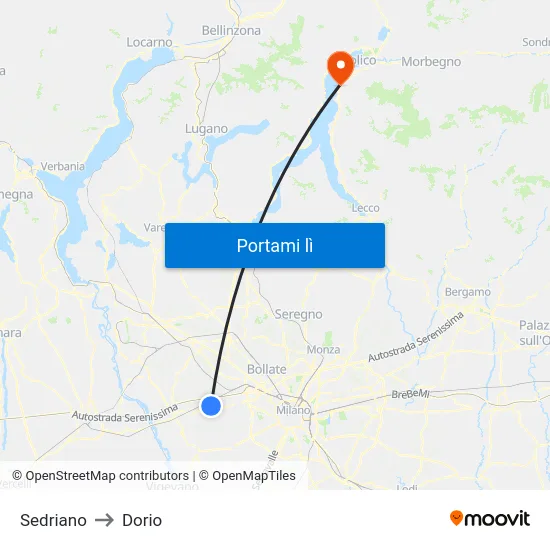 Sedriano to Dorio map