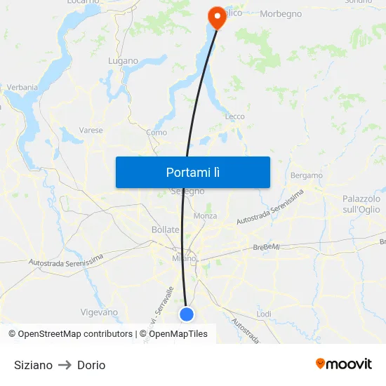 Siziano to Dorio map