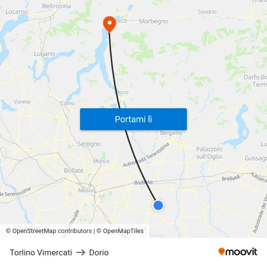 Torlino Vimercati to Dorio map