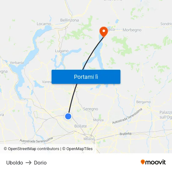 Uboldo to Dorio map