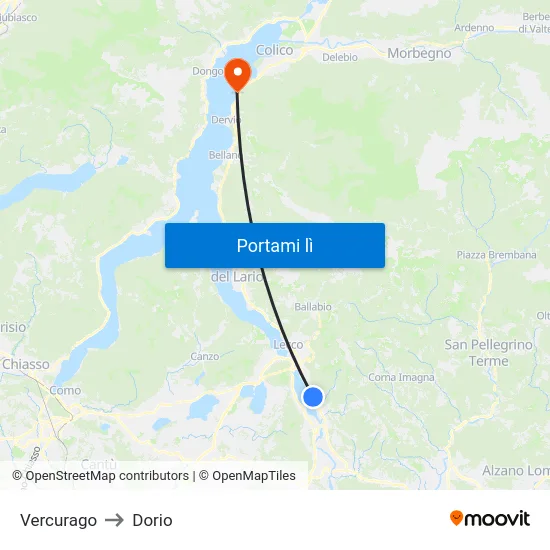 Vercurago to Dorio map
