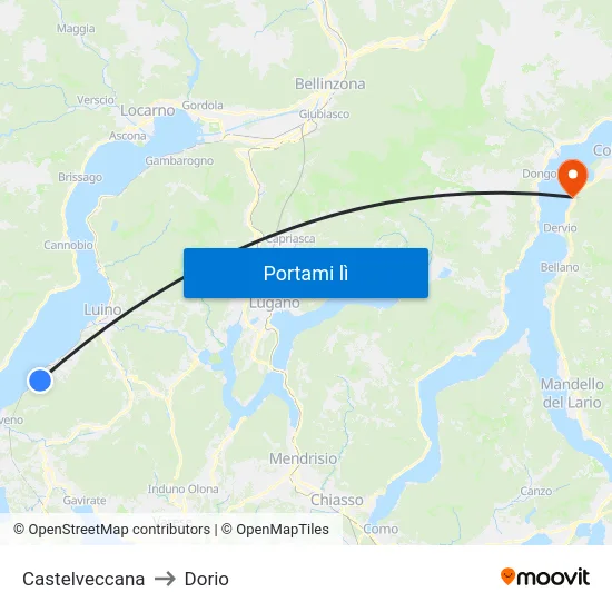 Castelveccana to Dorio map