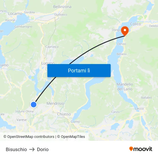 Bisuschio to Dorio map