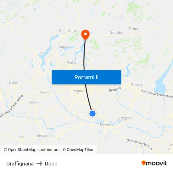 Graffignana to Dorio map