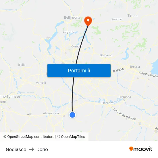 Godiasco to Dorio map