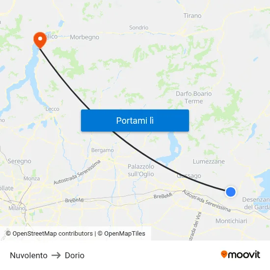 Nuvolento to Dorio map