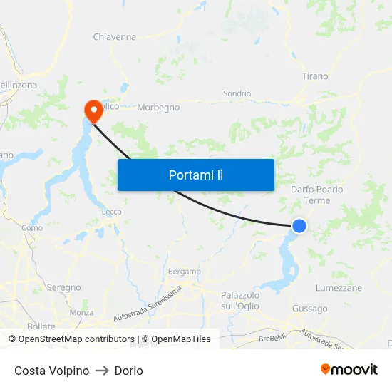 Costa Volpino to Dorio map