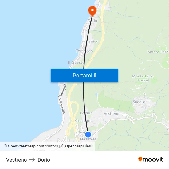 Vestreno to Dorio map