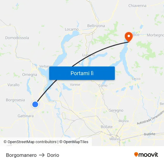 Borgomanero to Dorio map