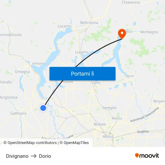 Divignano to Dorio map