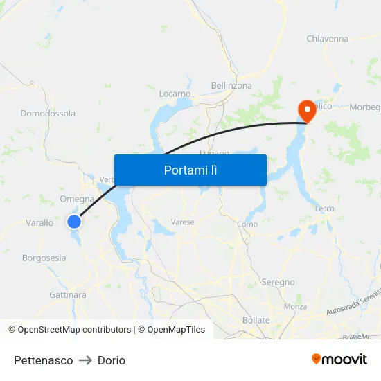 Pettenasco to Dorio map