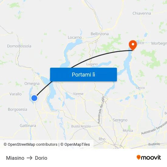 Miasino to Dorio map