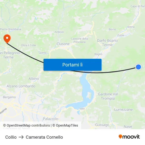 Collio to Camerata Cornello map