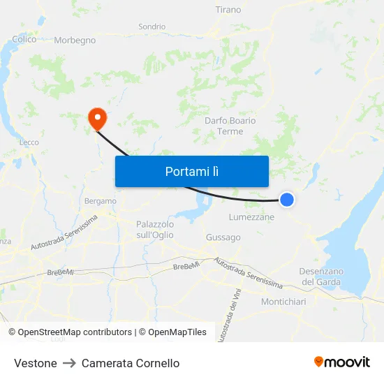 Vestone to Camerata Cornello map