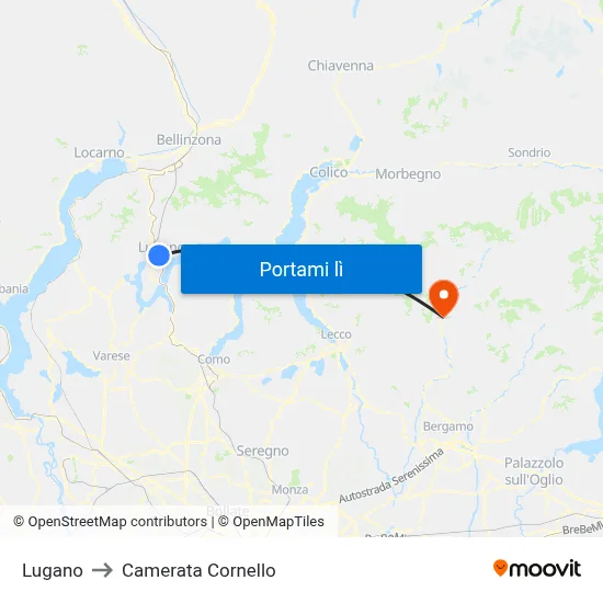 Lugano to Camerata Cornello map