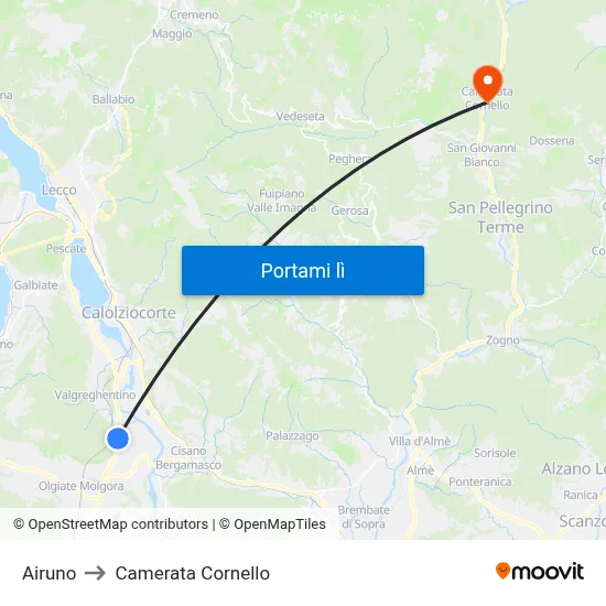 Airuno to Camerata Cornello map