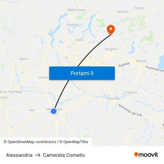 Alessandria to Camerata Cornello map