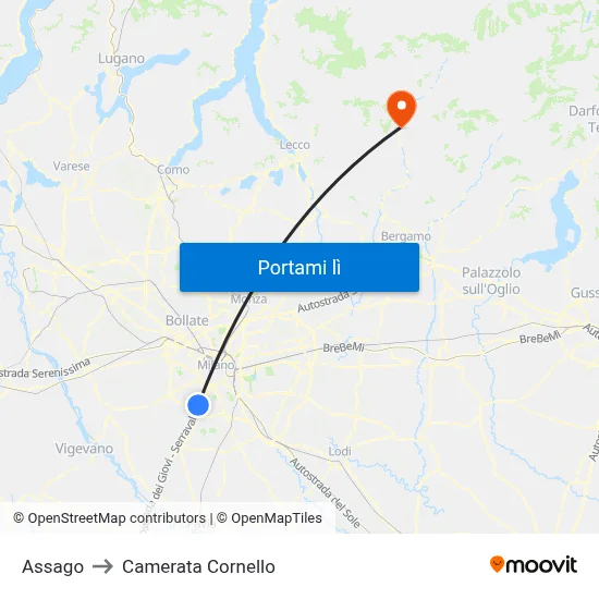 Assago to Camerata Cornello map