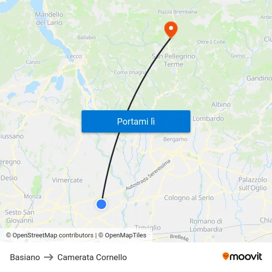 Basiano to Camerata Cornello map