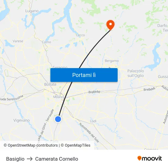 Basiglio to Camerata Cornello map