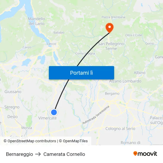 Bernareggio to Camerata Cornello map
