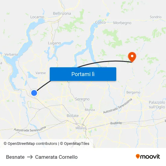 Besnate to Camerata Cornello map