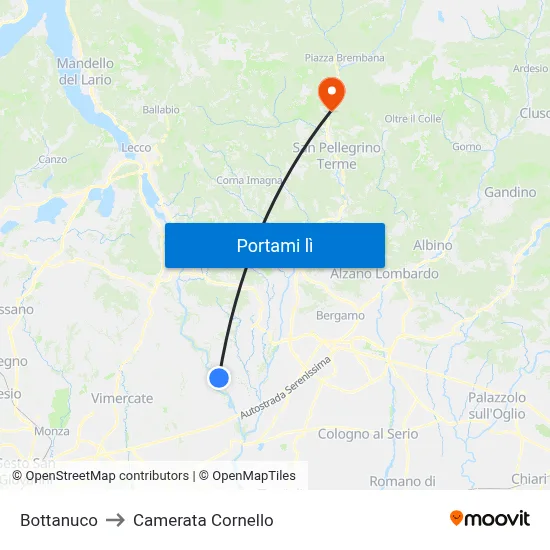 Bottanuco to Camerata Cornello map